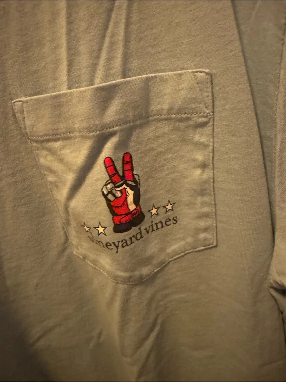 Vineyard Vines Pale Blue Long-Sleeve Pocket Tee with Red Pocket Graphic- Lacross